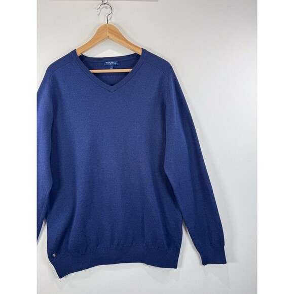 Peter Millar Mens Sweater Blue Silk V Neck Long Sleeve Pullover Jumper Large - Picture 5 of 12